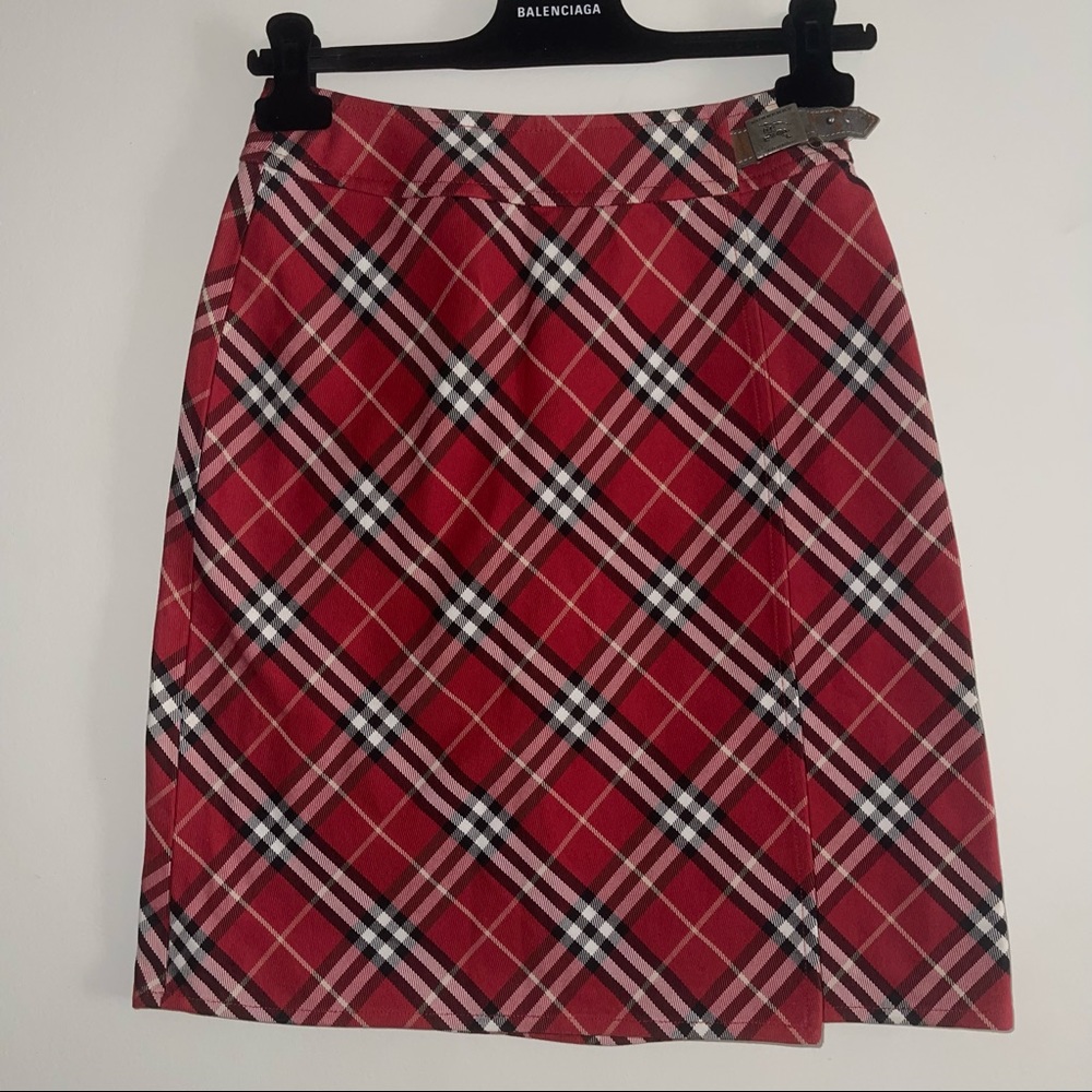 Burberry Red Plaid A-Line Skirt